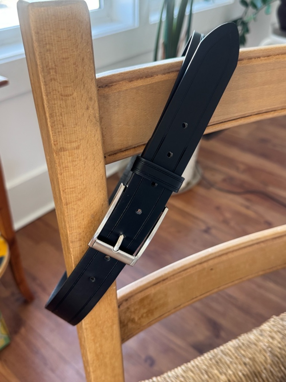 Black Leather Belt with Silver Buckle